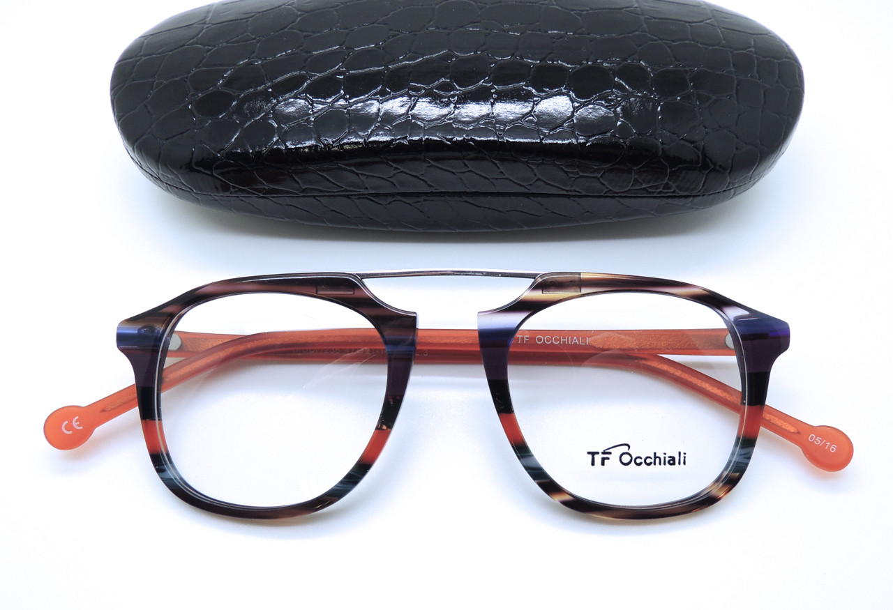 Retro Italian Rectangular TF Occhiali Metal Brow Bar Prescription