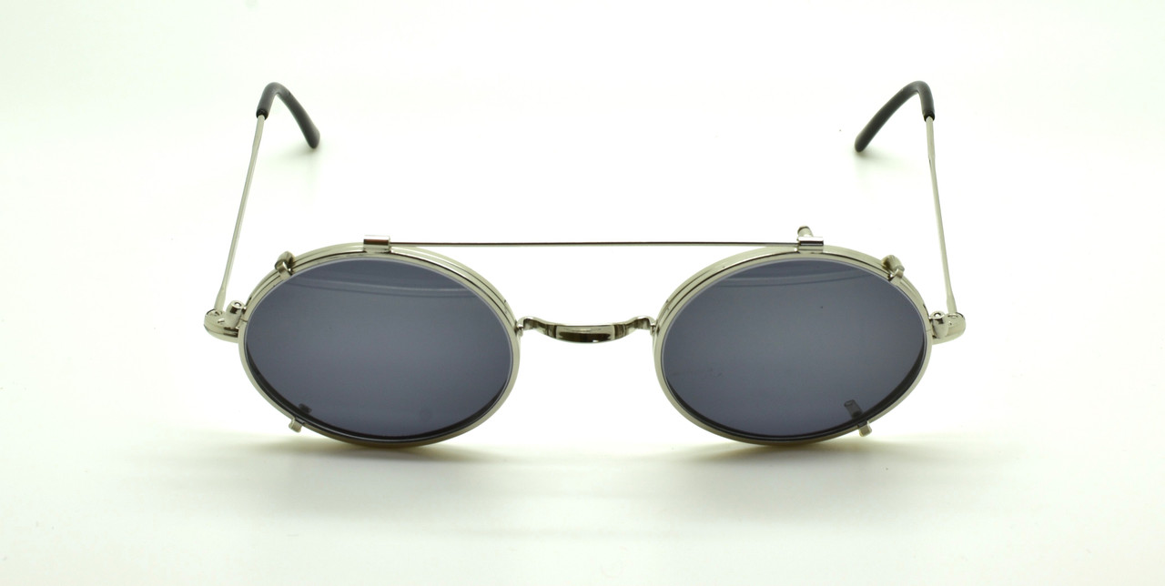 Vintage Style Shiny Silver Oval 'Saddle Bridge' Glasses WITH HAND - Main Image