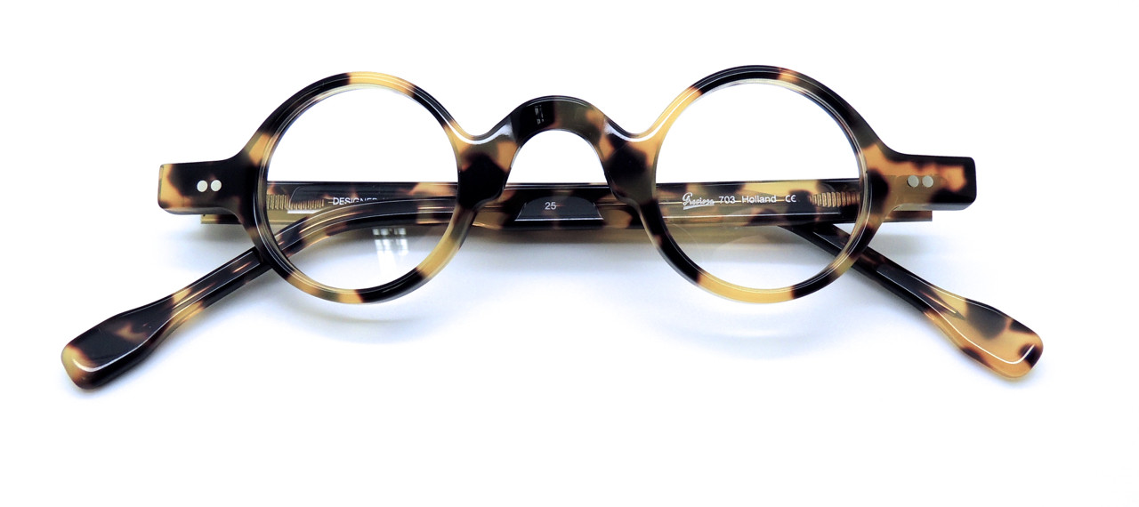 Frame Holland Hand Made Preciosa 703 Acetate Small Round 34mm Blonde Tortoiseshell Effect Finish Glasses