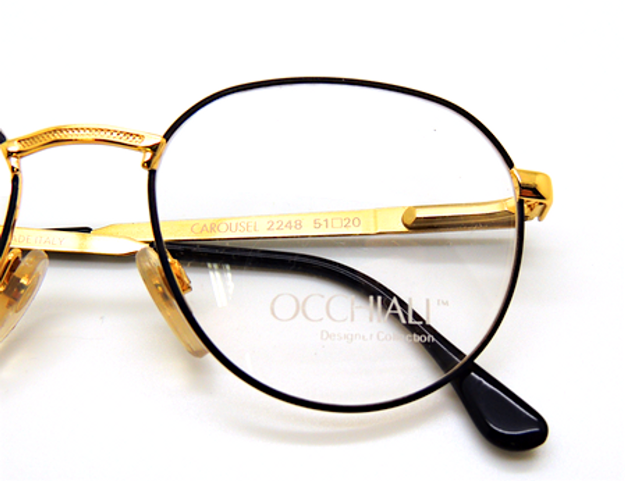 Occhiali Handmade Carousel Black and Gold Italian Panto Frame 51mm Lens Size