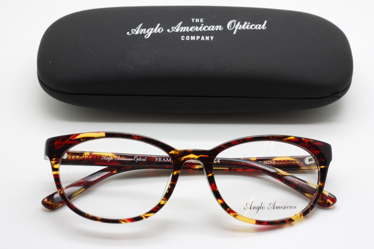 ELISKA By Anglo American Vintage Style Glasses Shallow Panto With A Distinct Cat-Eye Feel In Tortoiseshell And Red Acrylic Finish  52mm