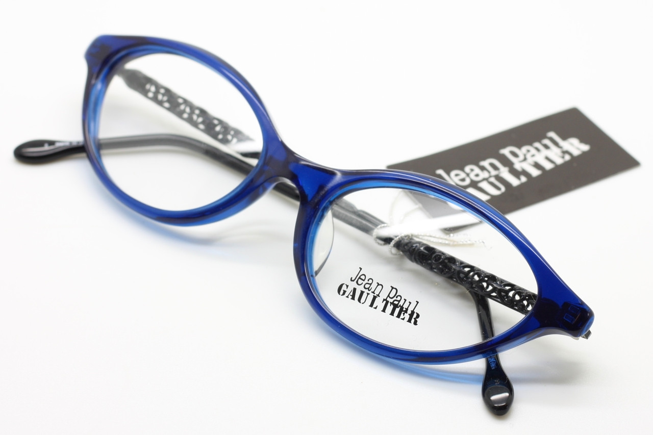 LAST PAIR Jean Paul Gaultier Cat Eye Style Prescription Eyewear With Lovely Detailed Temples In A Black & Blue Finish