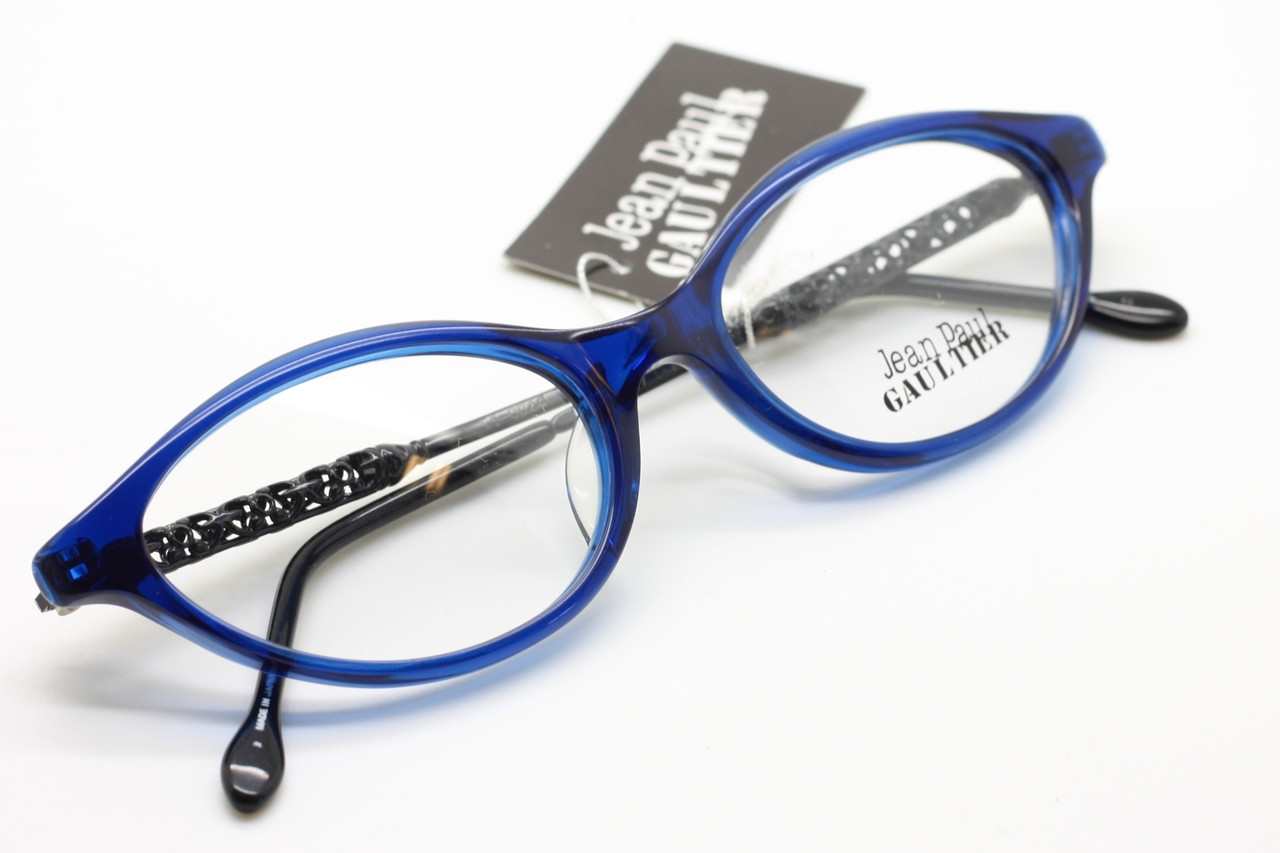 LAST PAIR Jean Paul Gaultier Cat Eye Style Prescription Eyewear With Lovely Detailed Temples In A Black & Blue Finish