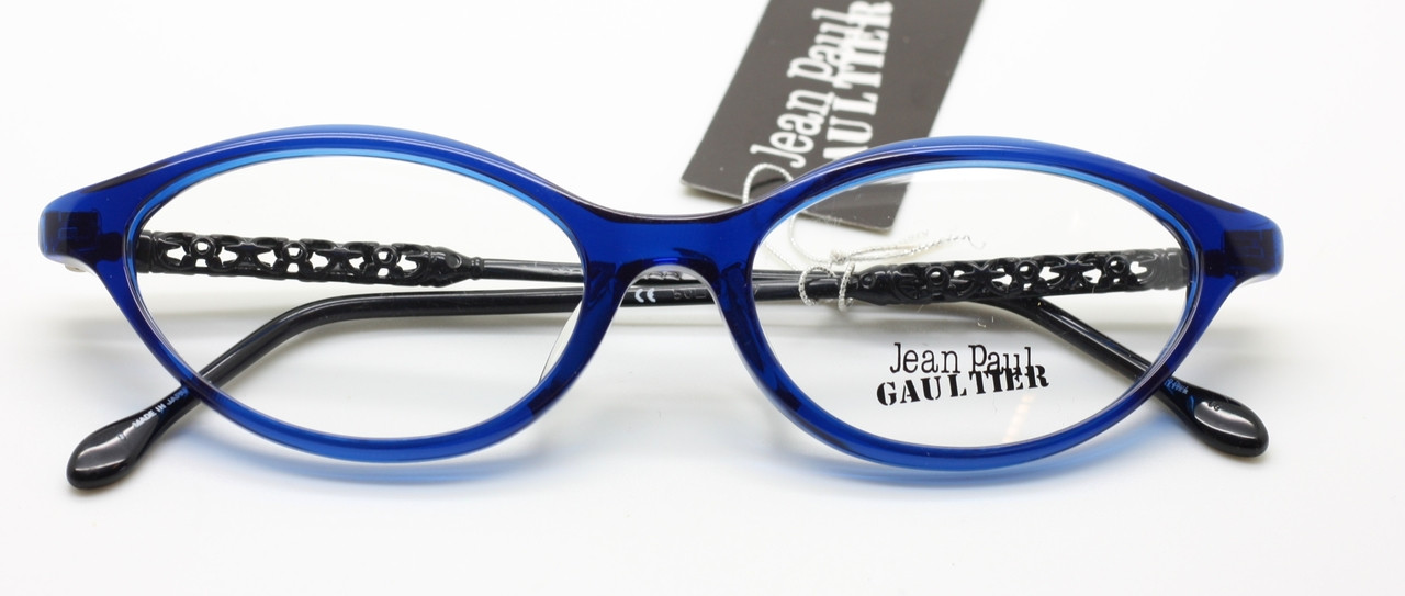 LAST PAIR Jean Paul Gaultier Cat Eye Style Prescription Eyewear With Lovely Detailed Temples In A Black & Blue Finish