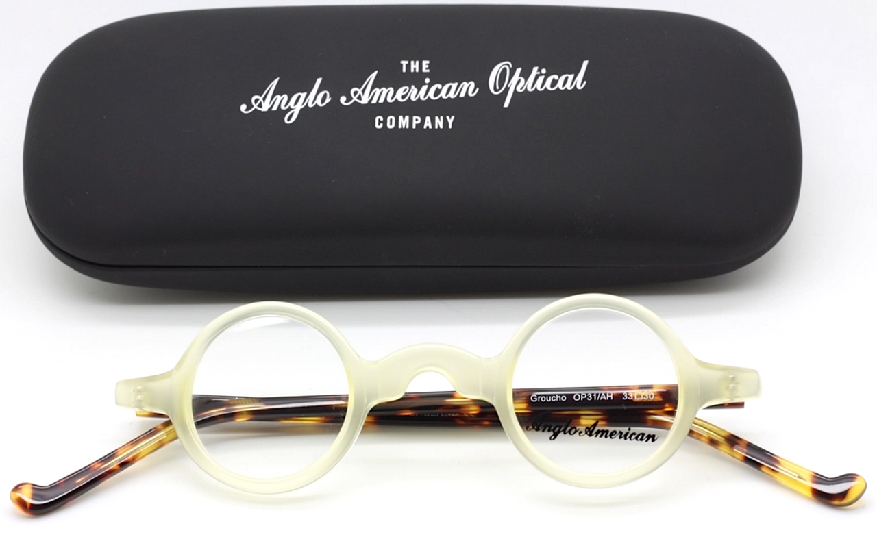 Anglo American Groucho True Round Small Lens Glasses In Cream and Tortoiseshell Coloured Acrylic (OP31/AH)
