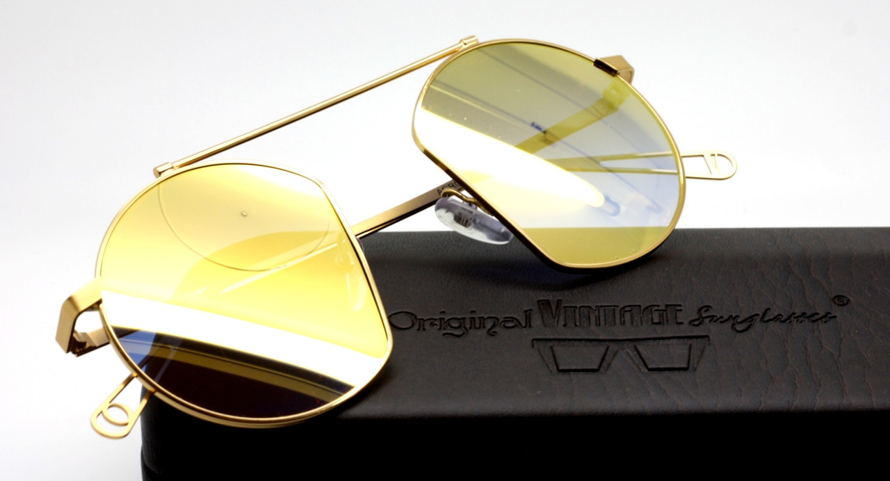 Unique AGROPOLI Sunglasses Original Vintage Round Style Eyewear In A Gold Finish 46mm