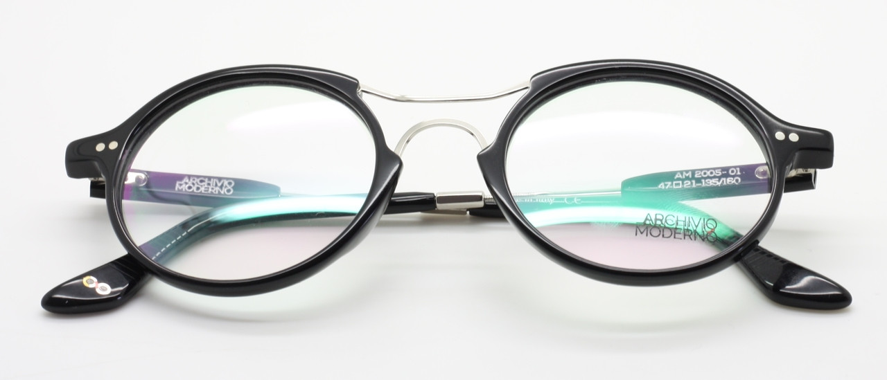 1930s Archivio Moderno Retro Black & Silver Round Glasses with Adjustable Arm Length