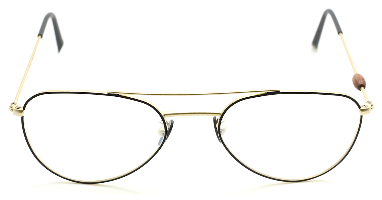 FEB31st Hand Made In Italy Shallow Avaitor STEINER Glasses In Black And Gold Stainless Steel