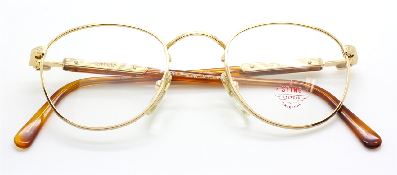 Designer Italian Engraved Sting Eyewear 181 Panto Shaped Shiny Gold Glasses 46mm