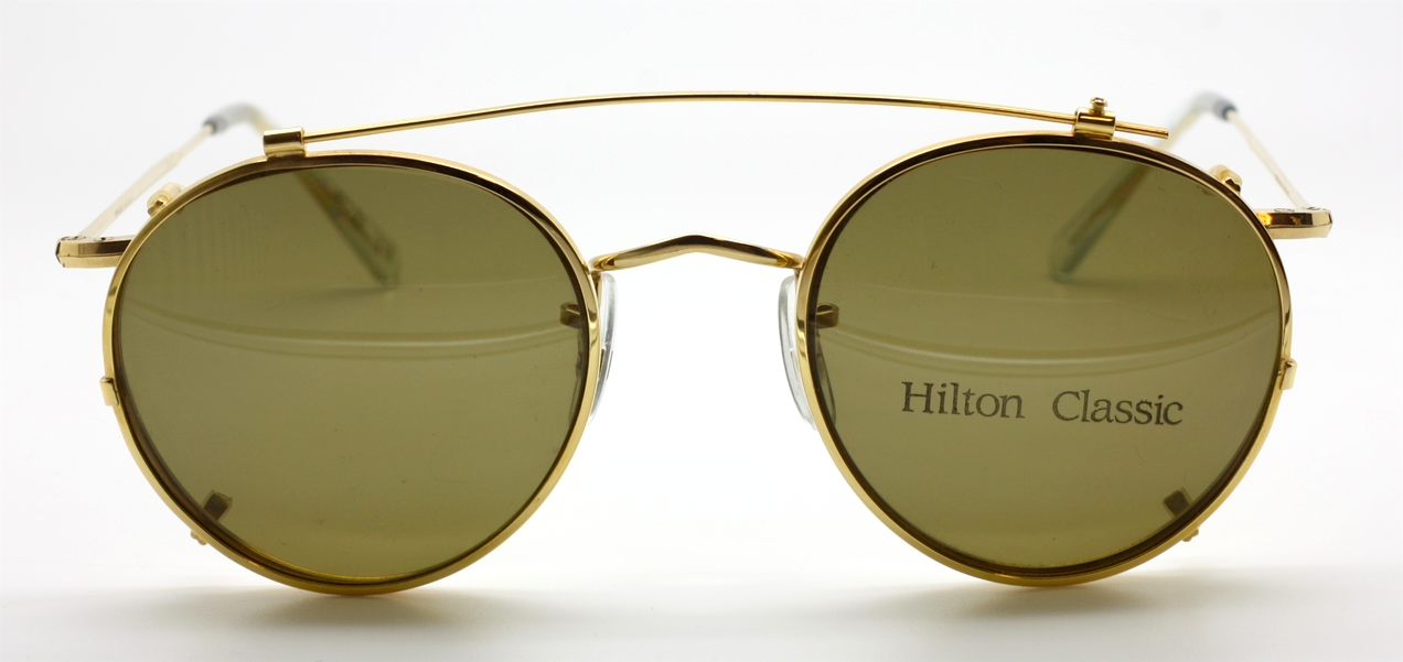 Panto Shaped 14Kt Rolled Gold Hilton Frames With Matching Sun Clip At www.theoldglassesshop.co.uk