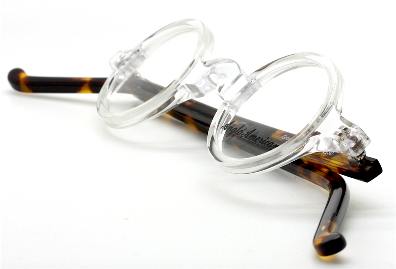 Anglo American Groucho True Round Small Lens Glasses In A Clear Front Frame with Amber Havana Arms (CC/AH)