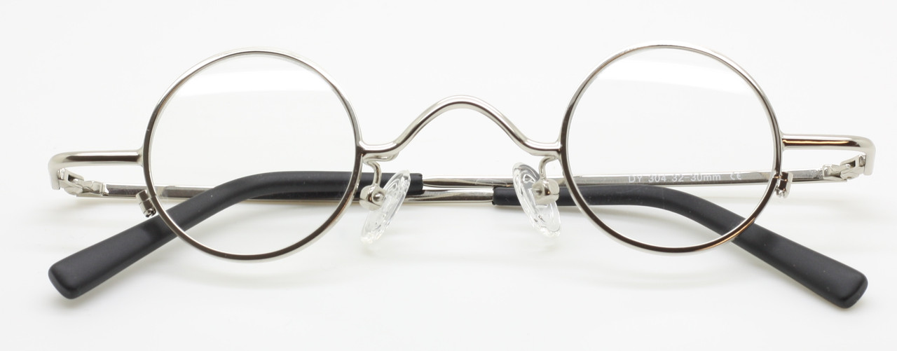 Shiny Silver Small Style Round Spectacles By Beuren 32mm - The SMALLEST Round Frame We Have In Stock!