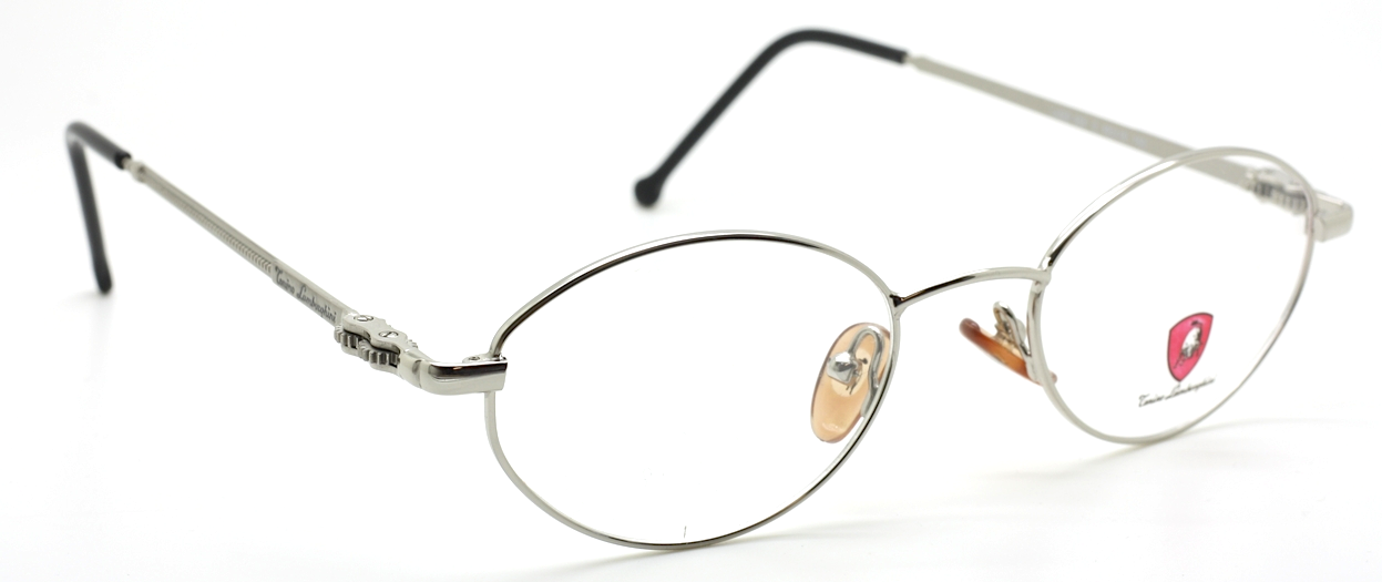 Designer Tonino Lamborghini 054 Metal Oval Cog Design Glasses In A Silver Finish With Black Ear Pieces