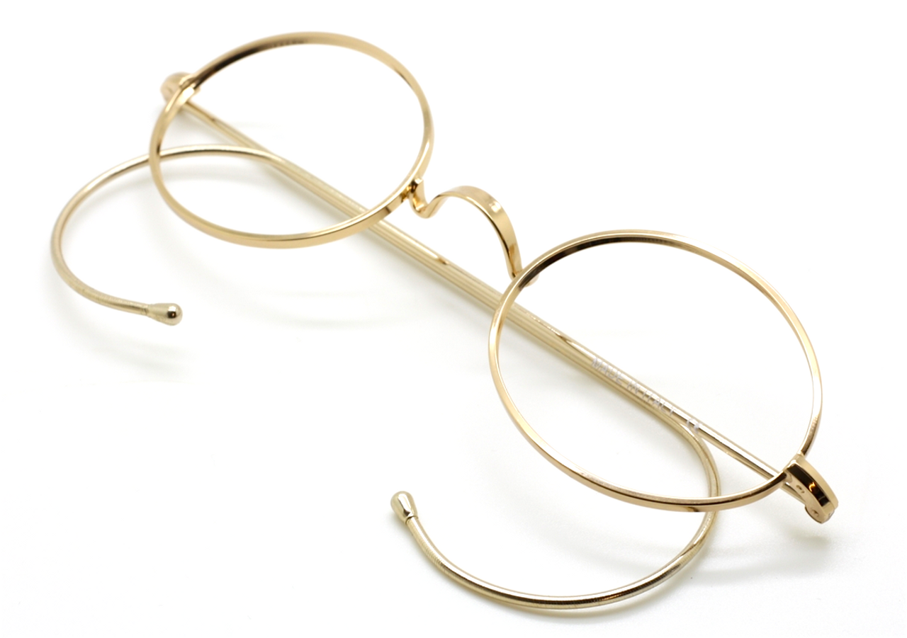 Shiny Gold Oval Glasses By Beuren In Varying Lens Sizes 40-48mm With Saddle Bridge (no nose pads) And Curlsides