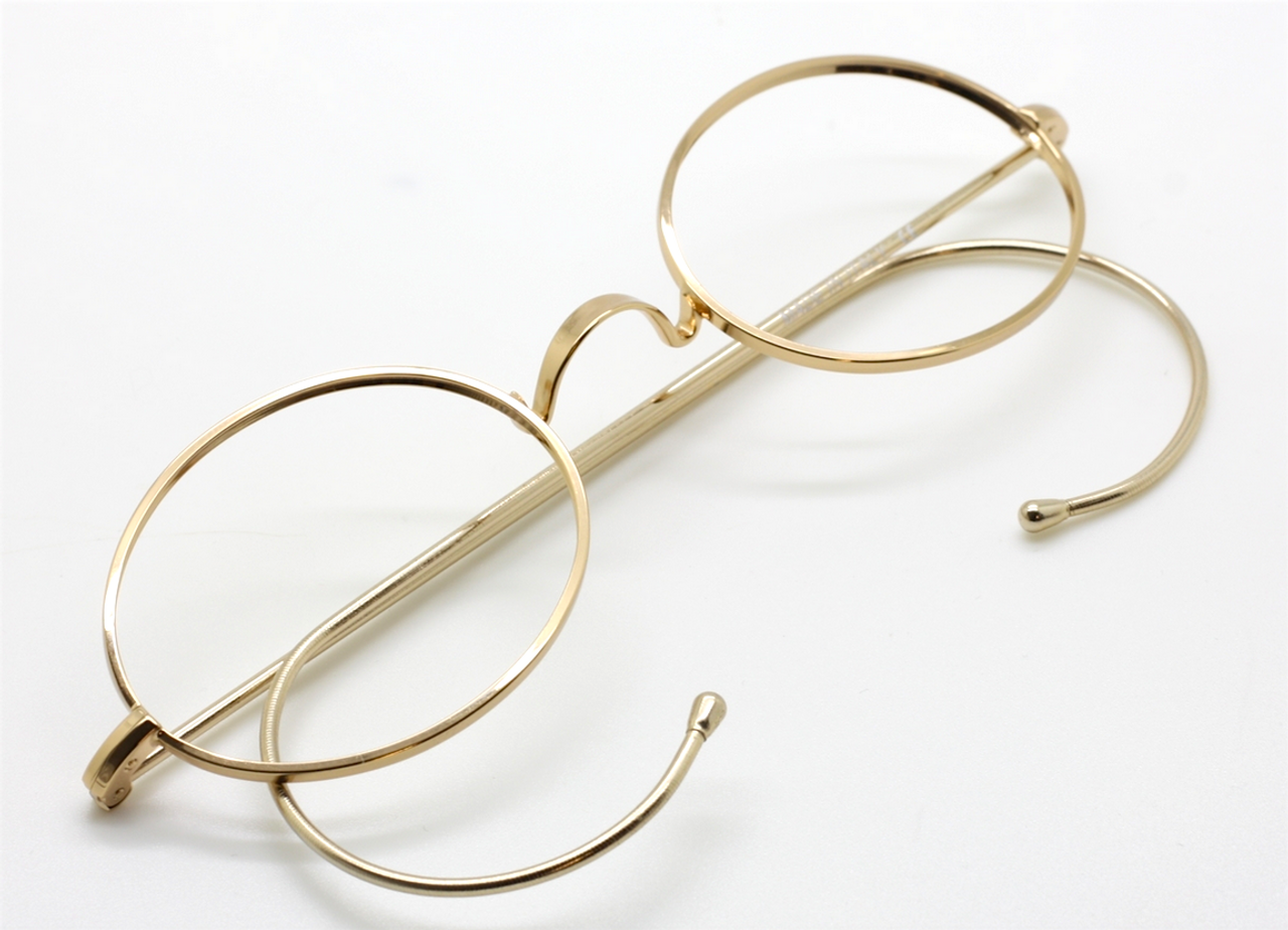 Shiny Gold Oval Glasses By Beuren In Varying Lens Sizes 40-48mm With Saddle Bridge (no nose pads) And Curlsides