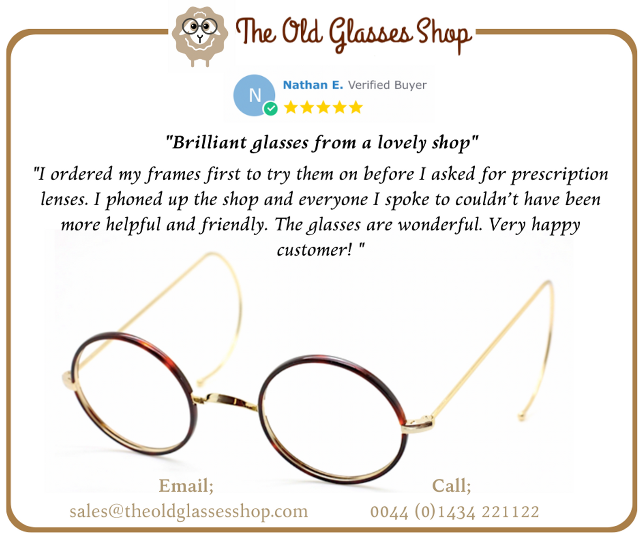 True Round NHS Style Spectacles By Beuren Saddle Bridge And Curlsides With Chestnut Rims 40mm / 42mm