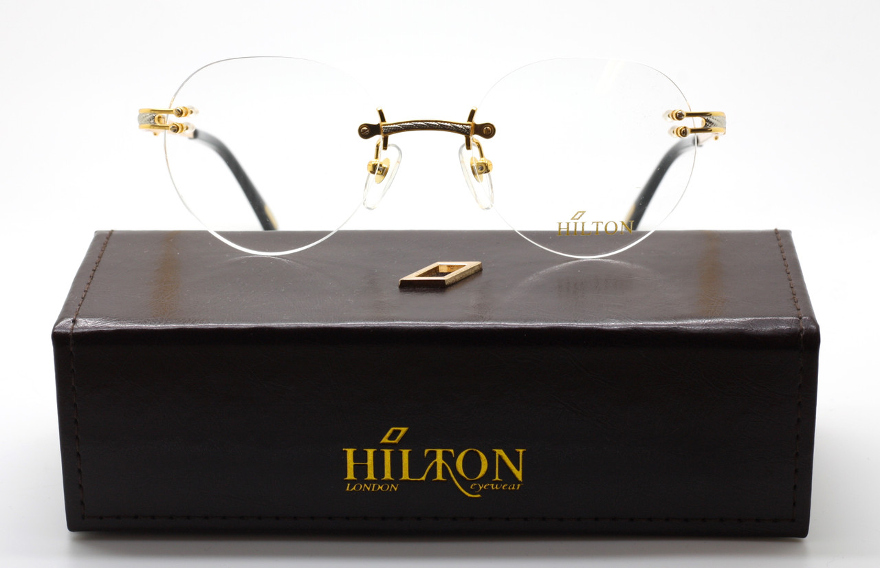 LUXURY RIMLESS EYEWEAR Hilton Monaco 304R Panto Shaped 24kt Gold Plated Vintage Glasses In A Silver And Gold Finish