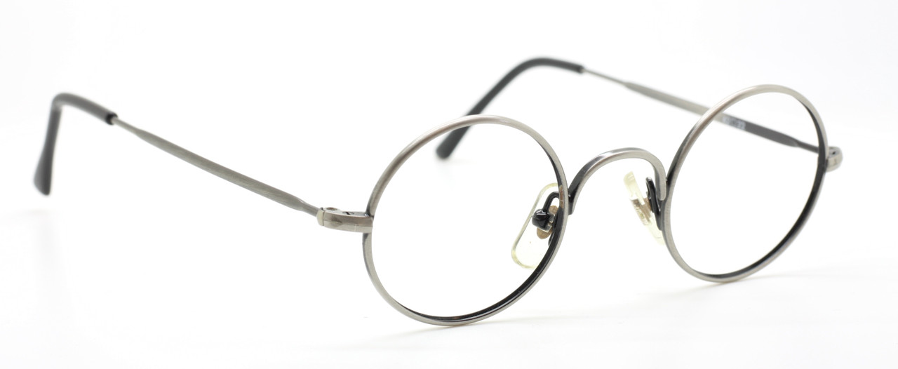 Small True Round Antique Silver Savile Row Style Eyeglasses with Matching Sun Clip By Beuren Available with Straight Arms Or Curlsides In Eyesizes 38mm-50mm