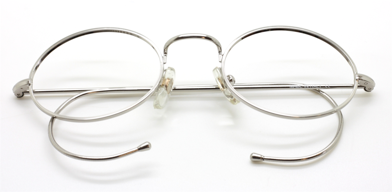 NHS Style Classic Oval Style Small Shiny Silver Eye Glasses By Beuren with Matching Sun Clip in Varying Sizes 42mm-50mm  Eyesize With Curlsides