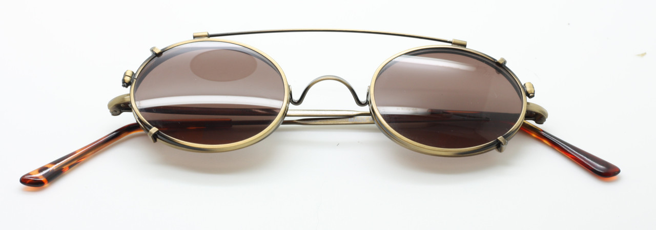 NHS Style Small Antique Gold Oval 'Warwick Bridge' Glasses by Beuren with Co-ordinating Sun Clip Lens Sizes 40-46mm