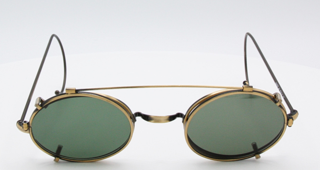 NHS Style Small Antique Gold Oval 'Warwick Bridge' Glasses by Beuren with Co-ordinating Sun Clip Lens Sizes 40-46mm