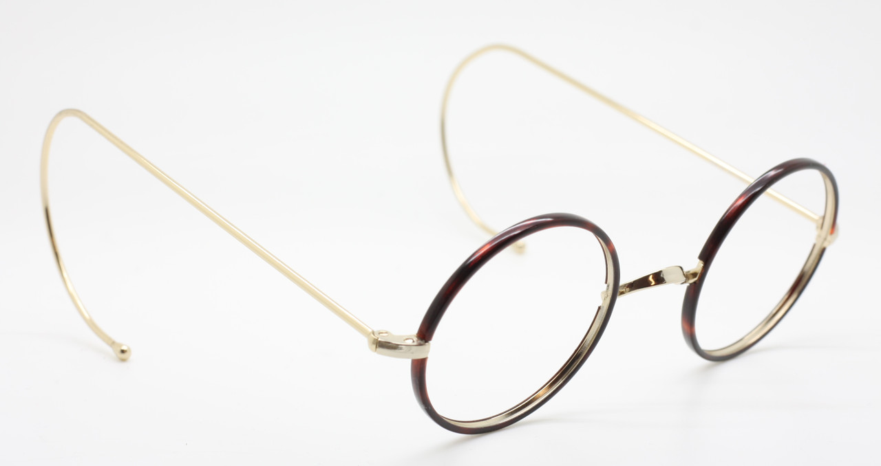 True Round NHS Style Spectacles with Matching Sun Clip By Beuren Saddle Bridge And Curlsides With Chestnut Rims 40mm / 42mm