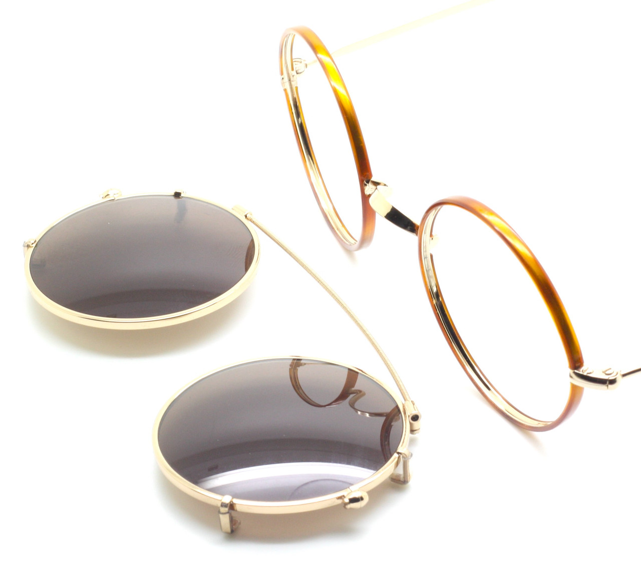 Beuren 1700w Round Eyewear With Tortoiseshell Rims And Matching Sun Clip At The Old Glasses Shop Ltd