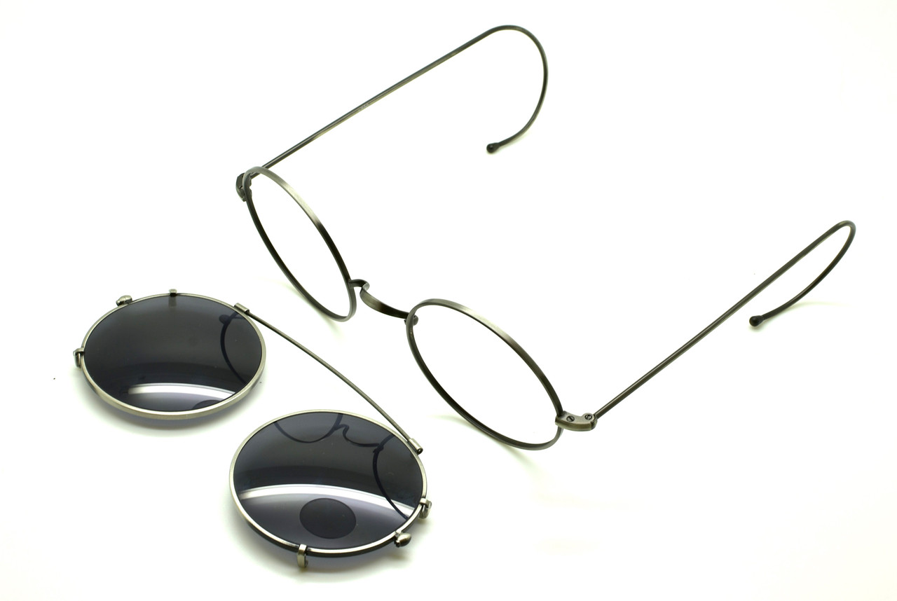 Antique Silver Ozzy Osbourne Style Round Glasseds By Beuren With Saddle Bridge, Curlsides and Matching Sun Clip Sizes 38mm-48mm