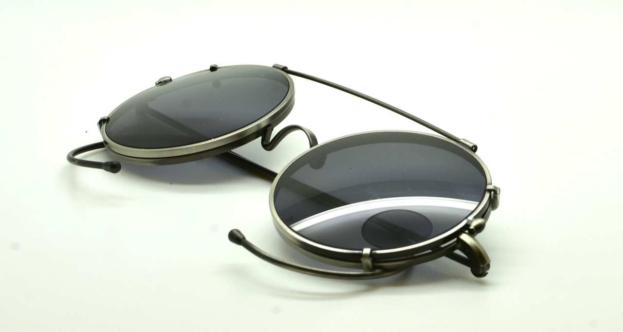 Antique Silver Ozzy Osbourne Style Round Glasseds By Beuren With Saddle Bridge, Curlsides and Matching Sun Clip Sizes 38mm-48mm