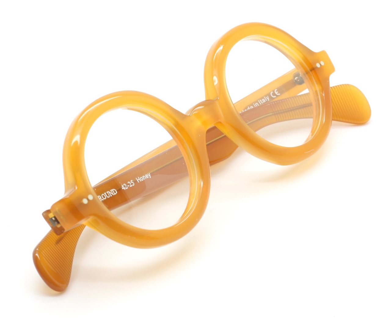 Thick Rimmed True Round 180e Style Italian Acetate Eyewear By Beuren Big Round In A Honey