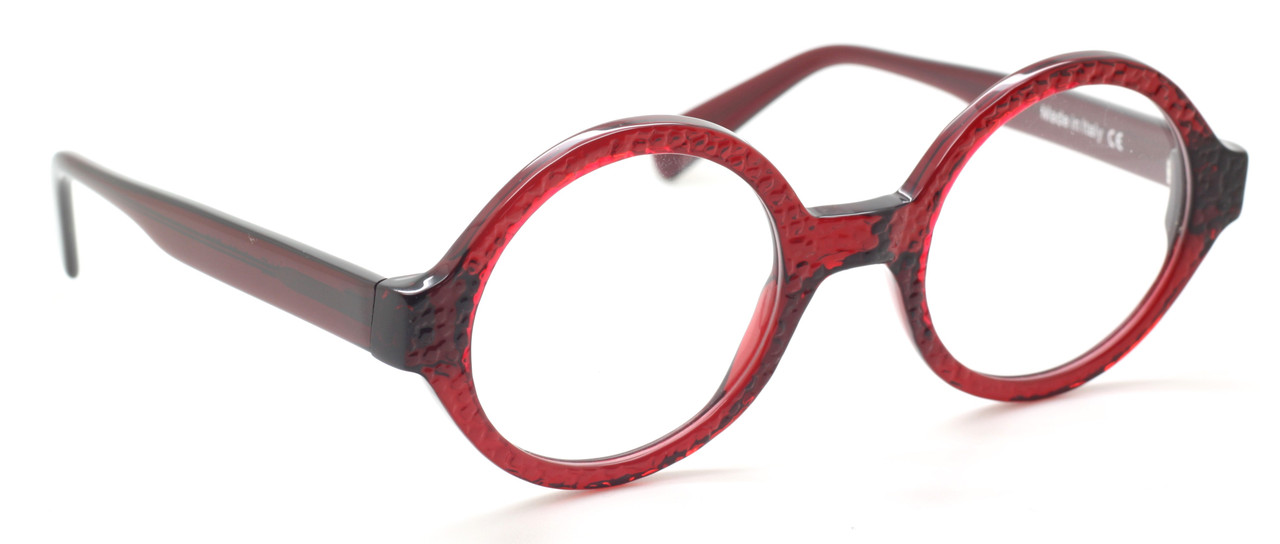 Round Style Vintage Glasses By Beuren 'Ale' Textured Red Acetate Eyewear 48mm