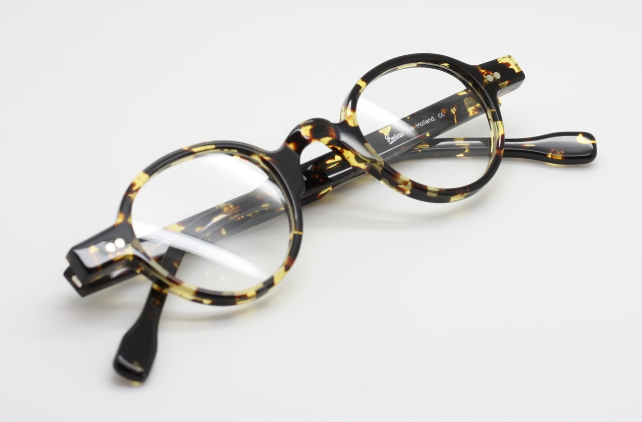 Vintage Style Preciosa Frame Holland 704 Small Round Style Japanese Havana Acretate Glasses With Hand Made Matching Sun Clip