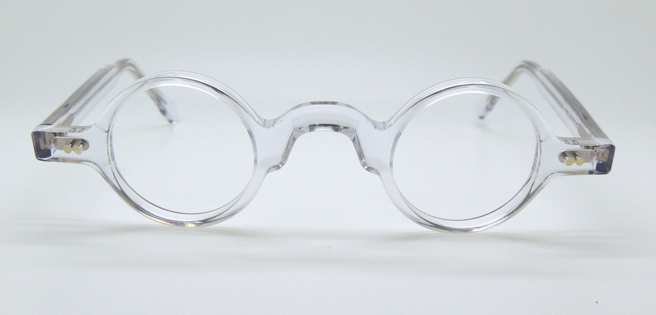 NOW WITH CLIP ON SUNGLASSES! Frame Holland Hand Made Preciosa 703 Acetate Small Round 34mm Clear finish Glasses