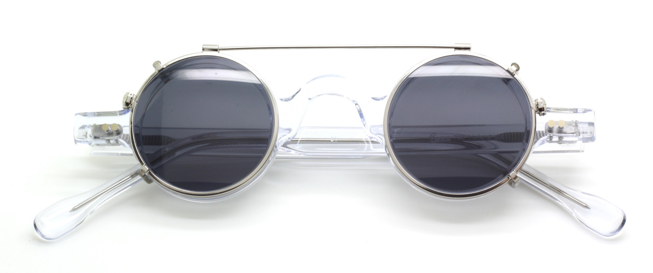 NOW WITH CLIP ON SUNGLASSES! Frame Holland Hand Made Preciosa 703 Acetate Small Round 33mm Clear finish Glasses