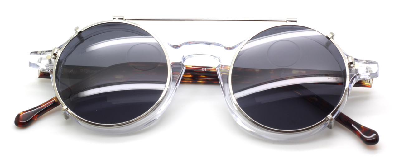 NOW WITH MATCHING SUN CLIP! Frame Holland 786 Hand Made Preciosa True Round In A Clear & Tortoiseshell Effect  Acetate Spectacles