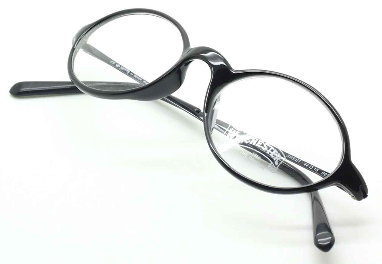Glossy Black Winchester Glasses Model SWEET Vintage Acrylic Small Oval Eyewear 44mm