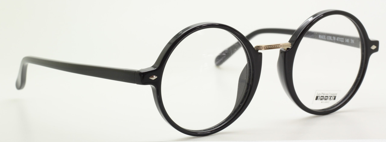 Les Pieces Uniques RAUL Acetate Round Frames in Black & Gold WITH CLIP ON SUNGLASSES