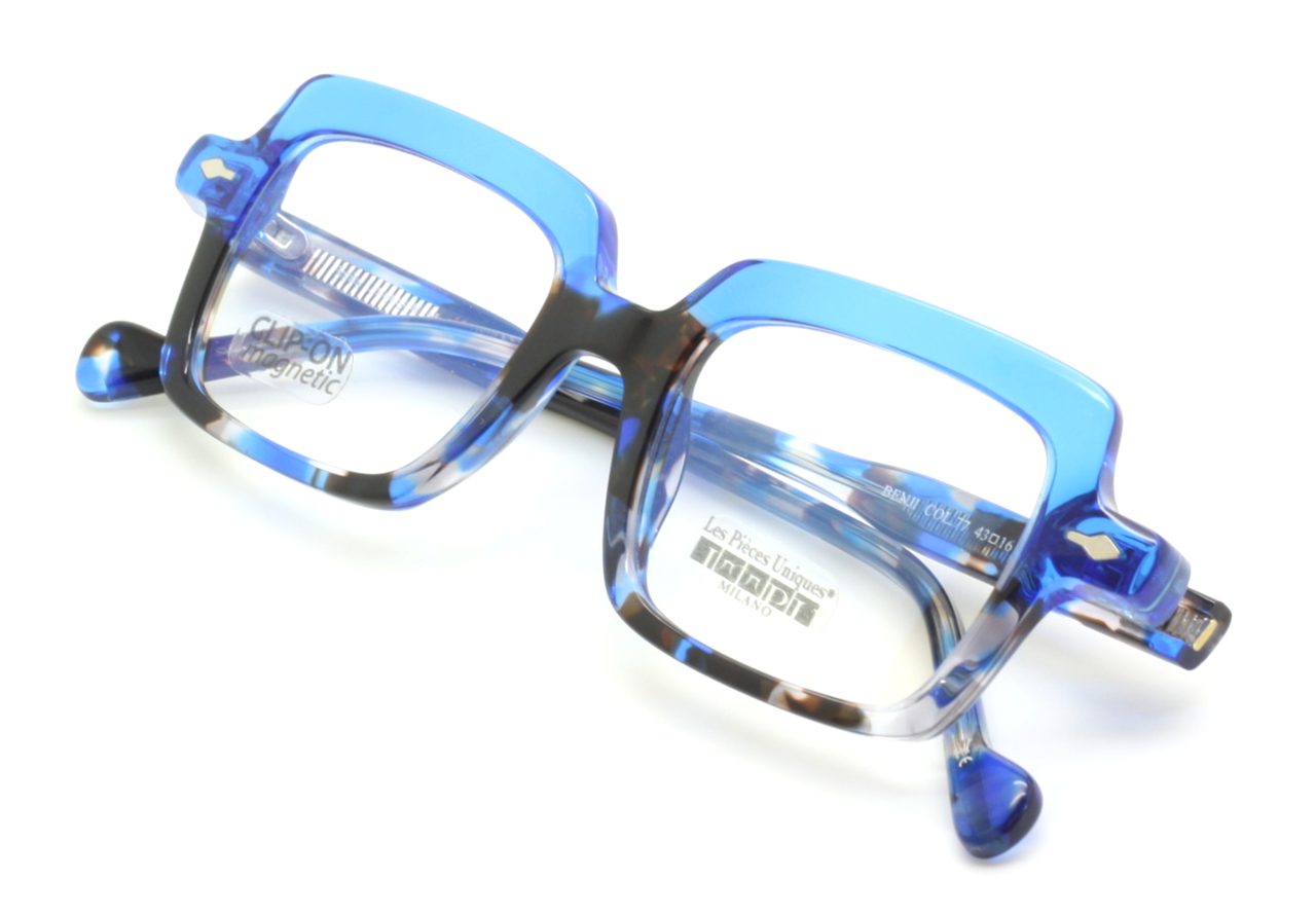 Blue and tortoiseshell Italian eyeglasses at The Old Glasses Shop Ltd