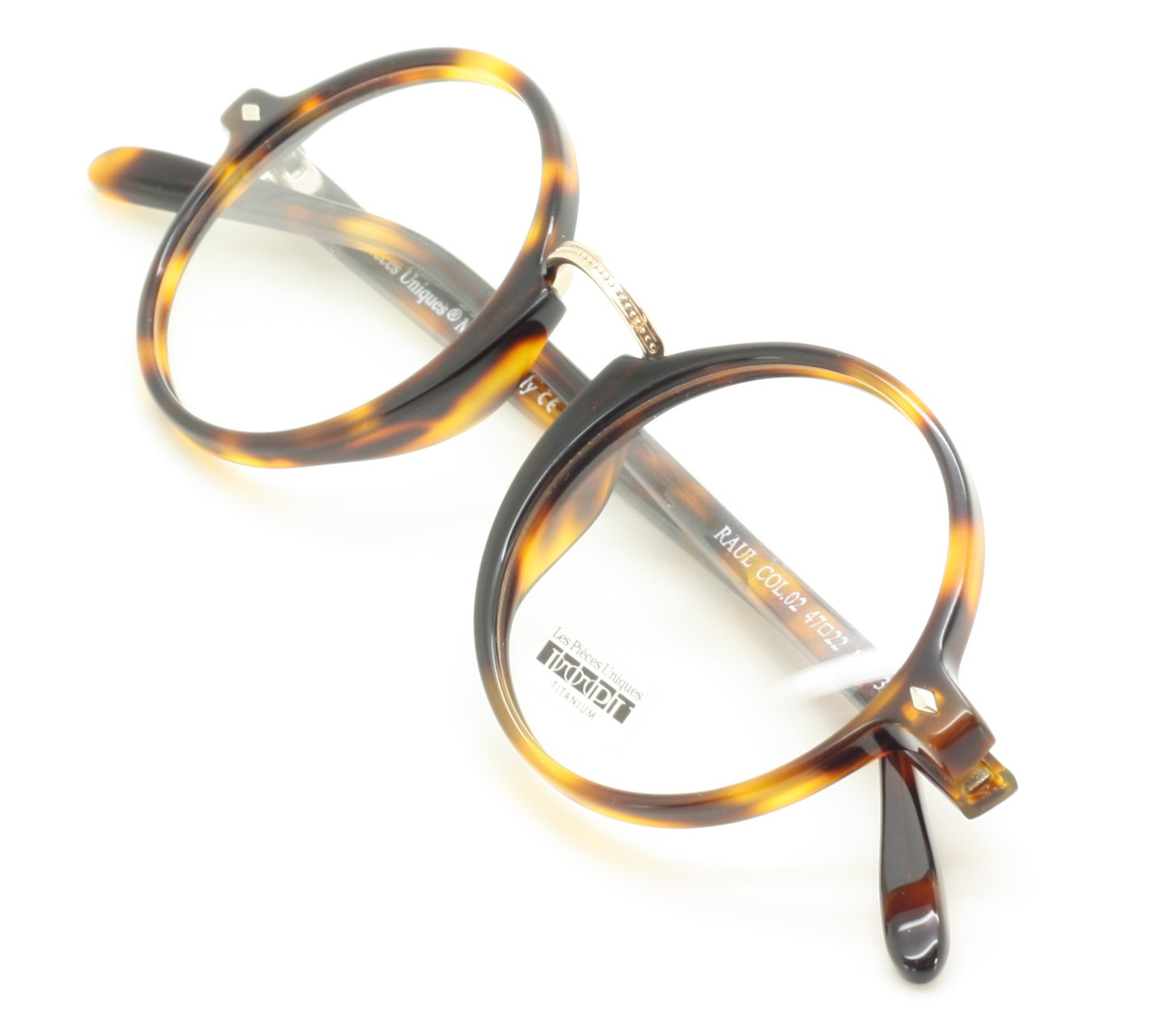 RAUL By Les Pieces Uniques Round Classic Glasses In Tortoiseshell Effect Acetate With Gold Metal Details Lens Size 47mm