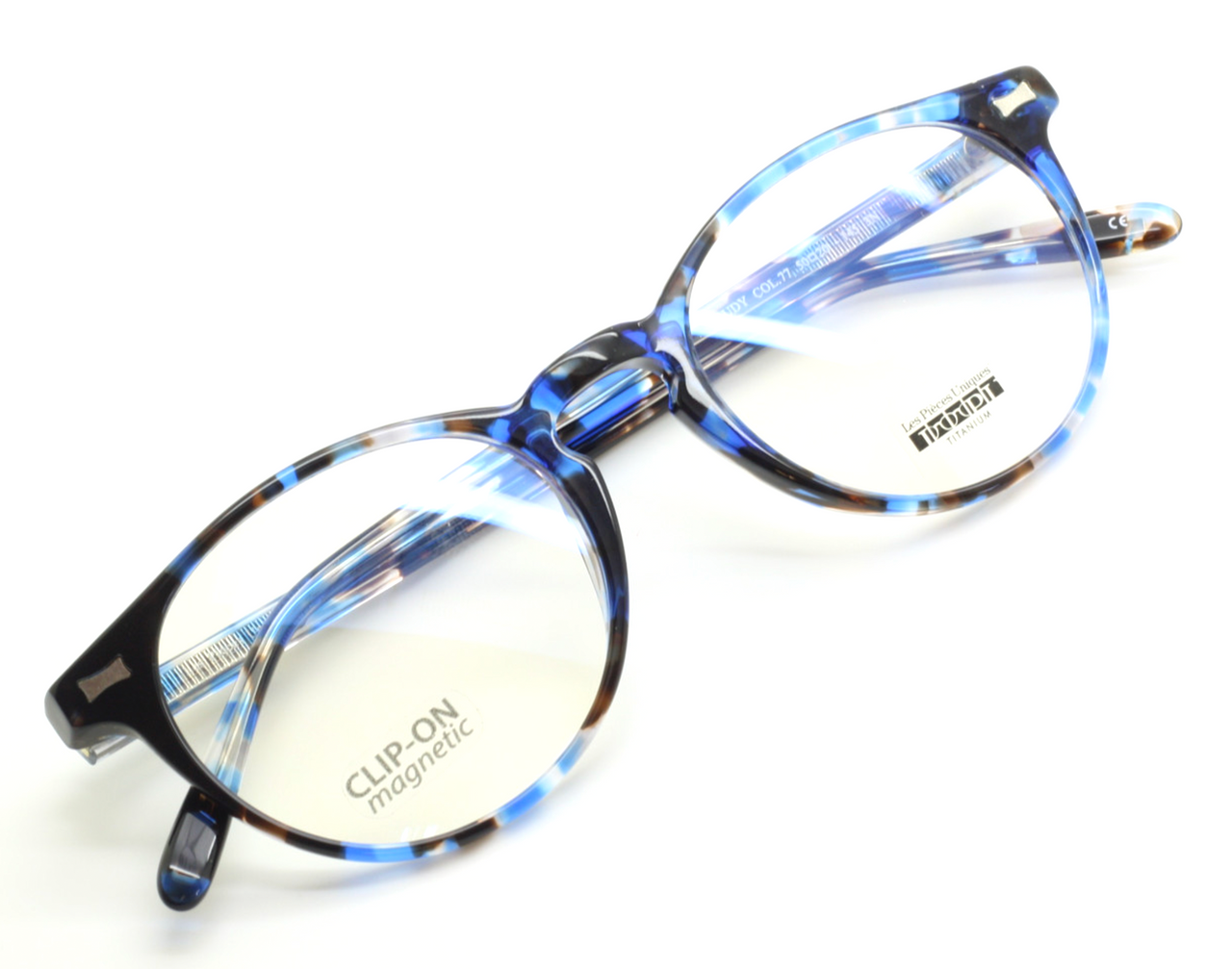 Panto Shaped Eyeglasses By Les Pieces Uniques RUDY Blue Tortoiseshell Effect Acetate Eyewear With Matching Sun Clip