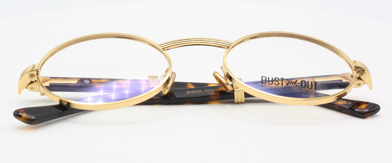 Oval Engraved Shiny Gold Italian Glasses By Bust Out Eyewear With Wonderful Attention To Detail