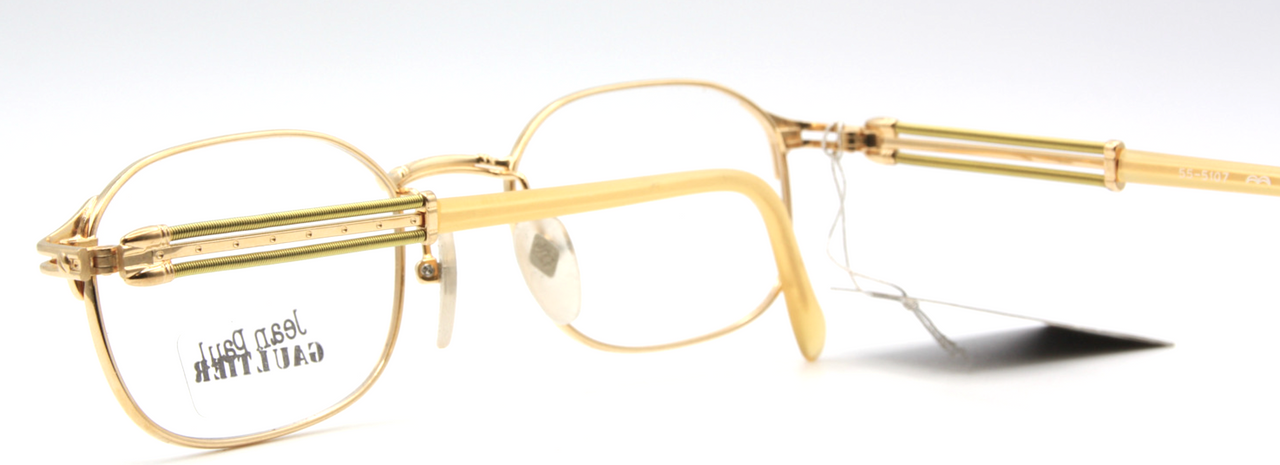 Unique quirky Jean Paul Gaultier spectacles in shiny gold at The Old Glasses Shop