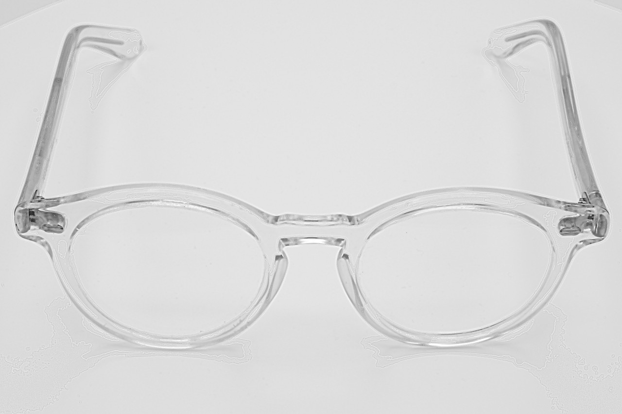 Clear Round Vintage Prescription Glasses By Polaroid With Matching Hand Made Sun Clip 46mm Lens Size
