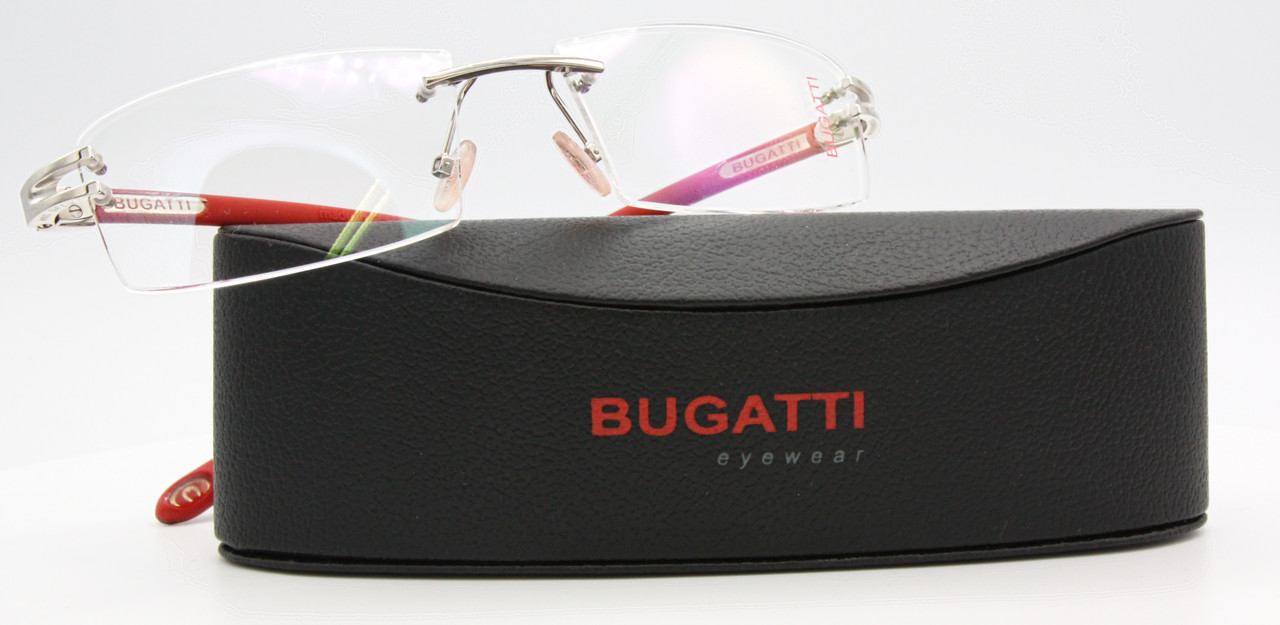 Vintage Bugatti 465 Rimless Spectacles In Silver & Red At The Old Glasses Shop Ltd