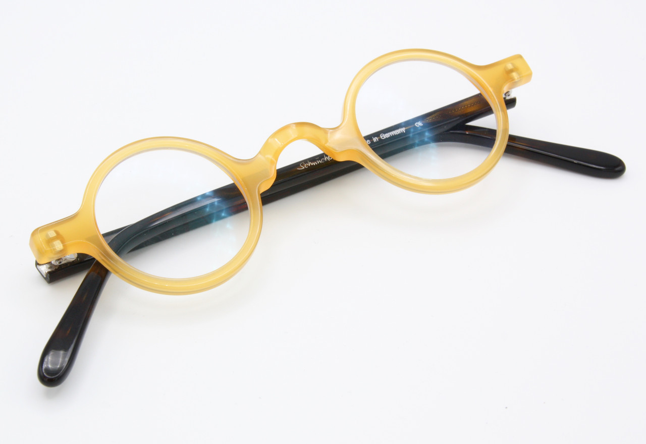 Handmade Eyewear By Schnuchel 109 Yellow & Black True Round Spectacles 34mm Lens Size