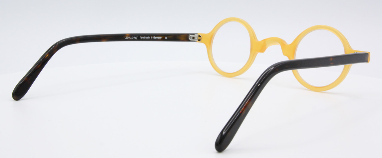 Handmade Eyewear By Schnuchel 109 Yellow & Black True Round Spectacles 34mm Lens Size