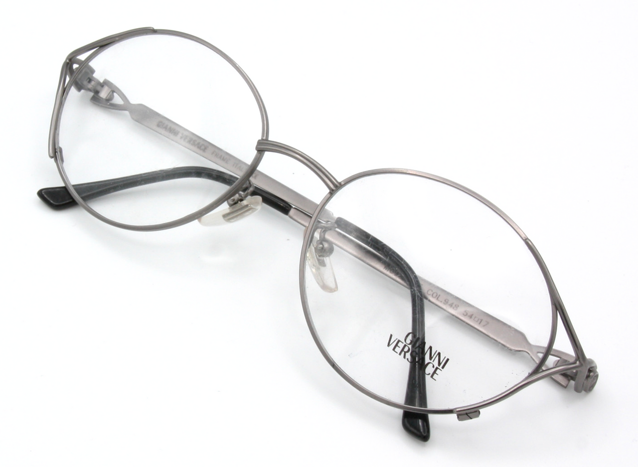 Oval Style Vintage Glasses By VERSACE H43 Antique Pewter Coloured Metal Eyewear 54mm Lens Size