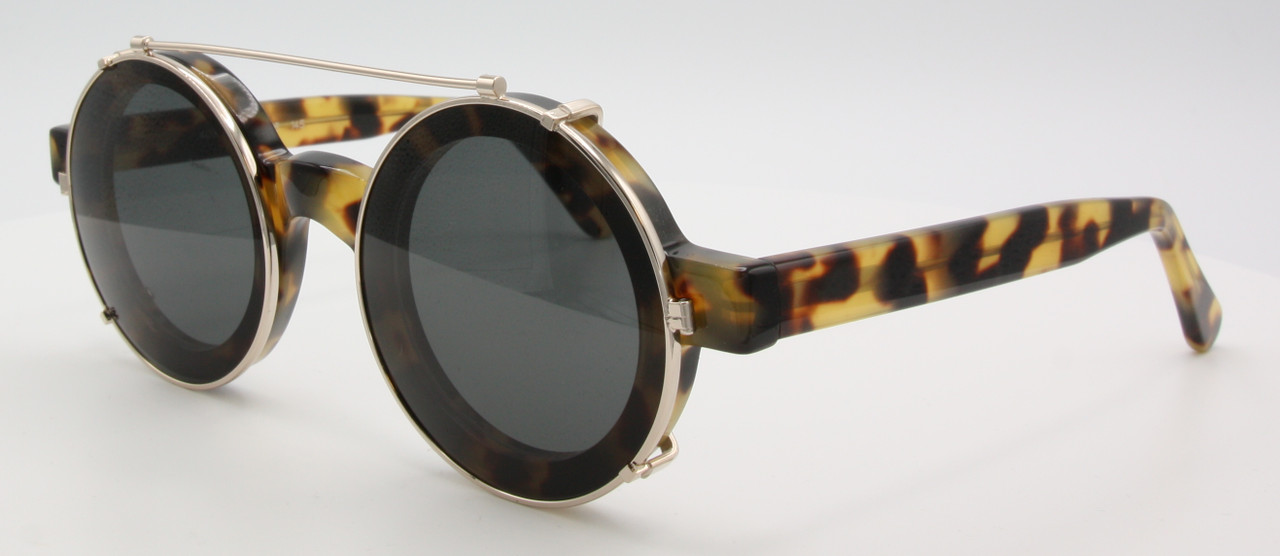 Thick Rim Eyewear Hand Made By Schnuchel 4030 True Round Blonde Tortoiseshell Effect Glasses 43mm & Sun Clip