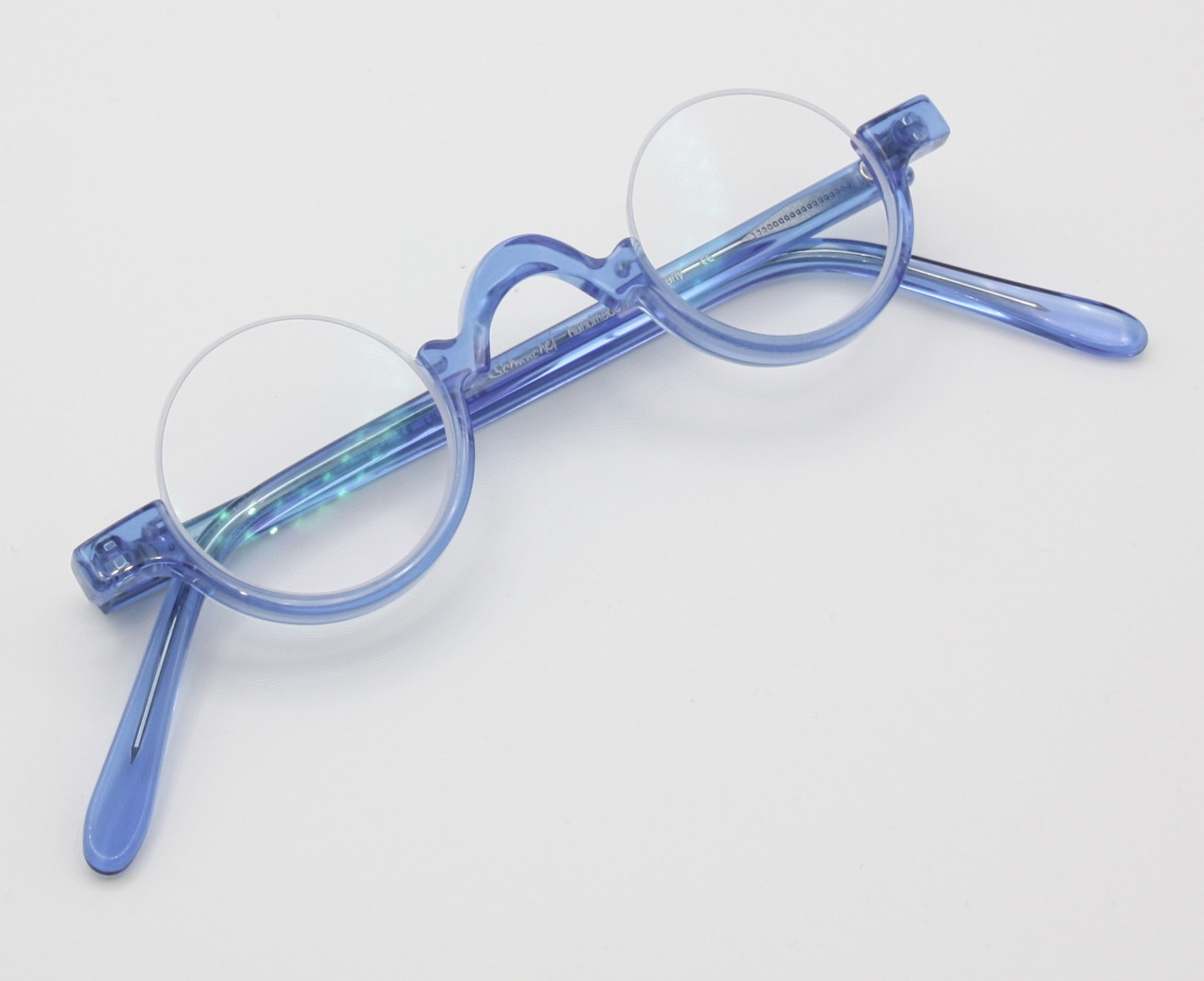 Blue Round Lower Half Rim Eyeglasses By Schnuchel 3604  Acetate Spectacles 34mm Eye Size