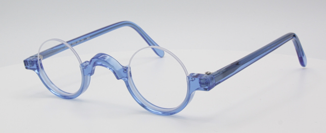 Superb blue vintage style reading specs with round lenses by Schnuchel at The Old Glasses Shop Ltd